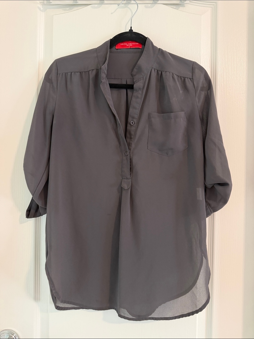 AKIRA Gray Button-Down Blouse